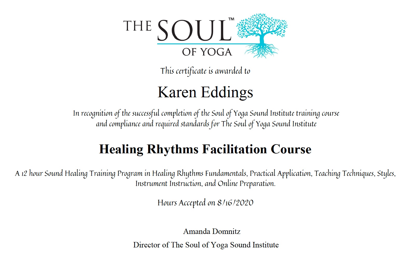 Soul of Yoga Certificate